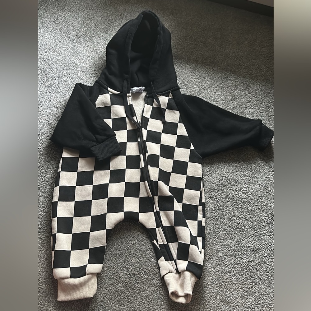 Checkered Black and White Kids One Piece